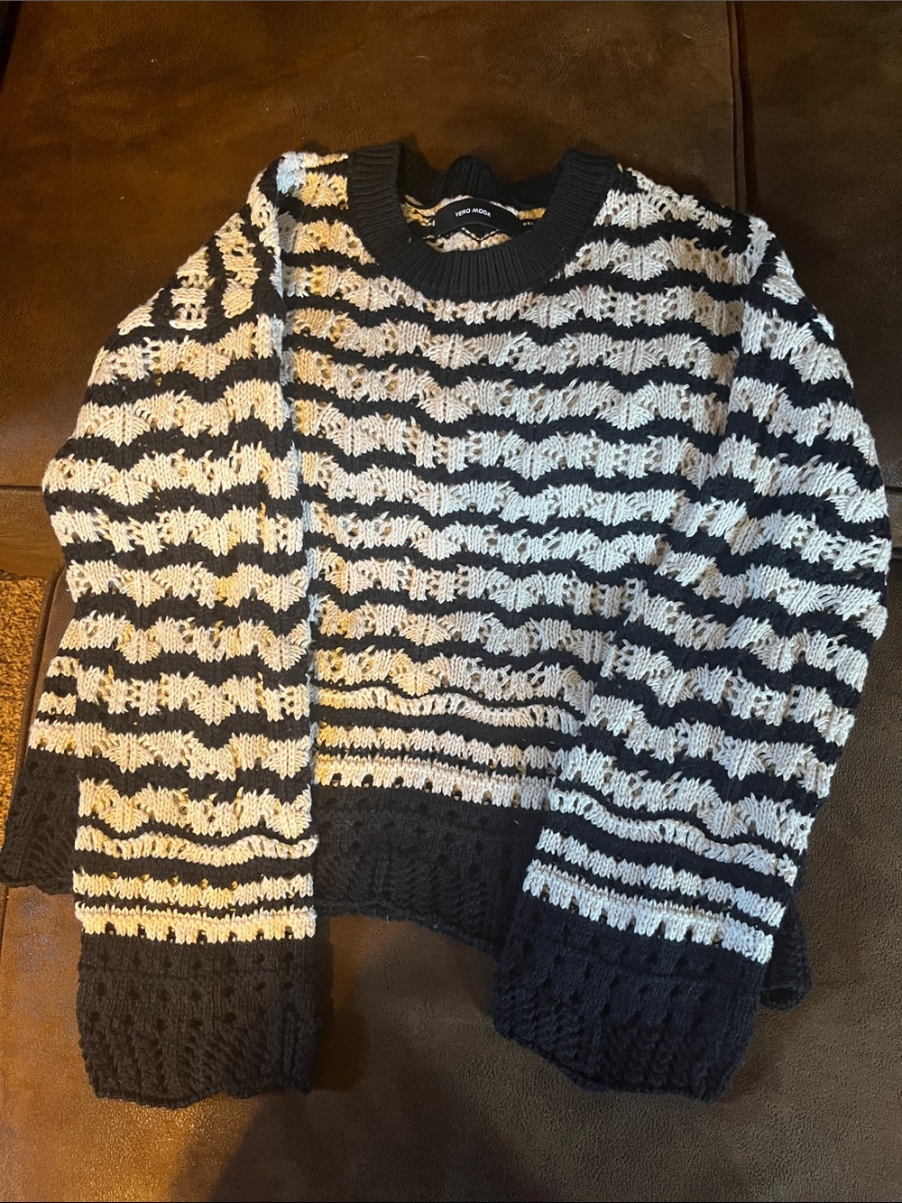 Vero Moda Black & White Textured Crew Neck Sweater